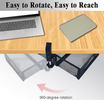 Under Desk Organizer 360° Swivel,No-Drill Clamp-On,Holds Up to 7lbs | 360° rotation,no-drill clamp,holds up to 7lbs, cup holder,mesh storage,office/kitchen/art use - size: without holder cup