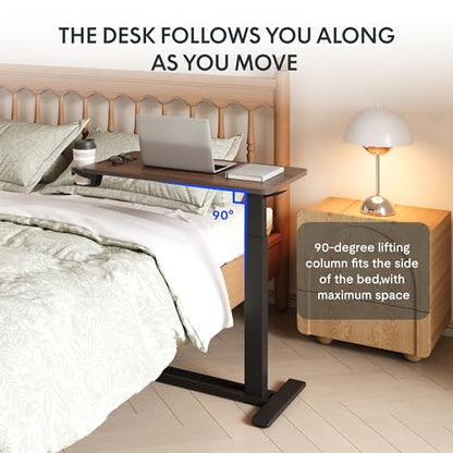FLEXISPOT H7 28" Pneumatic Height-Adjustable Overbed Table with Wheels - color: Mahogany, size: Small