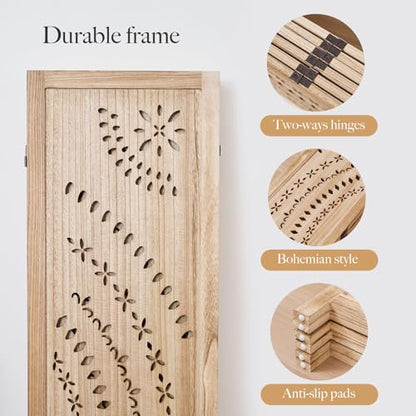 66.9Inch Folding Room Divider, 6 Panels Wood Carved Privacy Screens, Free Assembled Freestanding Partition for Home Office Restaurant Bedroom (Natural) - color: Natural, size: 6 Panels