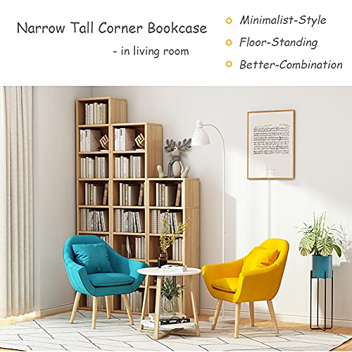 IOTXY Small Narrow Corner Bookcase - 47 Inches Tall Gap Freestanding Storage Cabinet, 5 Lattices Open Shelves Tower Rack, Cubes Bookshelf in Oak | Modern Minimalist Style, MDF Material, Adjustable Shelves, 5 Cubes Open Bookshelf, Floor Tower Rack, Space-S
