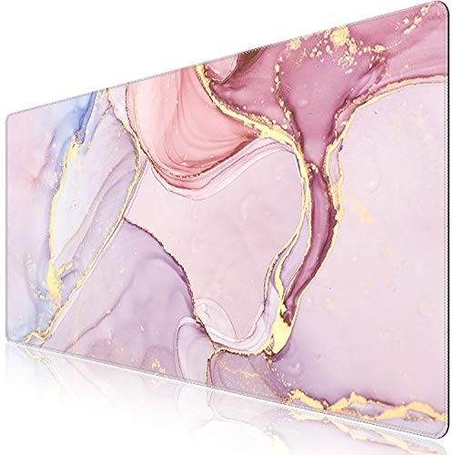 iCasso Extended Gaming Mouse Pad 35.4x15.7in Desk Pad,Glitter Marble | Non-Slip Rubber Base Mousepad with Stitched Edges, Waterproof Keyboard Mouse Mat Desk Pad for Work Office Game Home, - color: Glitter Marble