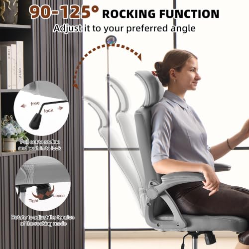 Leather Office Chair,Executive Ergonomic Desk Chair for Home Office, Gray - color: Grey