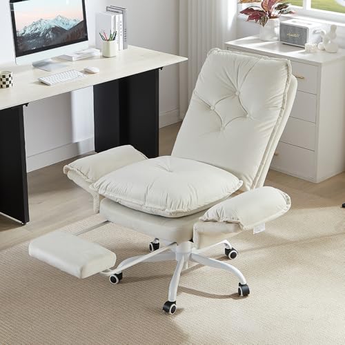 Bestier Criss Cross Office Chair with Footrest, Beige Velvet - color: Beige Velvet