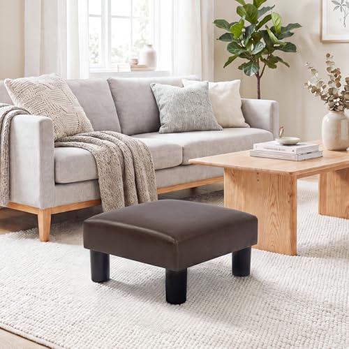 Joveco Small Foot Rest Stool Ottoman, 15" Leather Footrest Square Footstool with Non-Skid Plastic Legs, for Chair, Under Desk, Office, Living Room, Brown - color: Brown