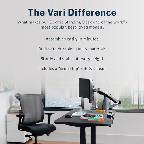 Vari Classic Electric Standing Desk – 60x30 – Black/Black - color: Black Top / Black Legs, size: 60 in x 30 in