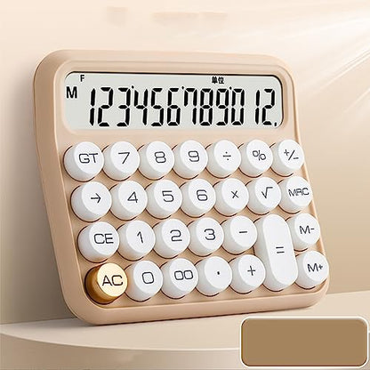 Large LCD Display Calculator, Big Button 12 Digit Mechanical Desktop Calculator with Anti Slip Bottom Pad, Removable Keycaps, Auto Shutdown Function for Office (Milk Tea Color)