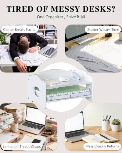 WALI Desk File Organizer, 2 Tier Stackable Desktop Paper Letter Tray Organizer with Handle, Office Desk Accessories & Workspace Organizers for Office, Home, School Supplies, 1 Pack, White - color: White, size: 2-Tier