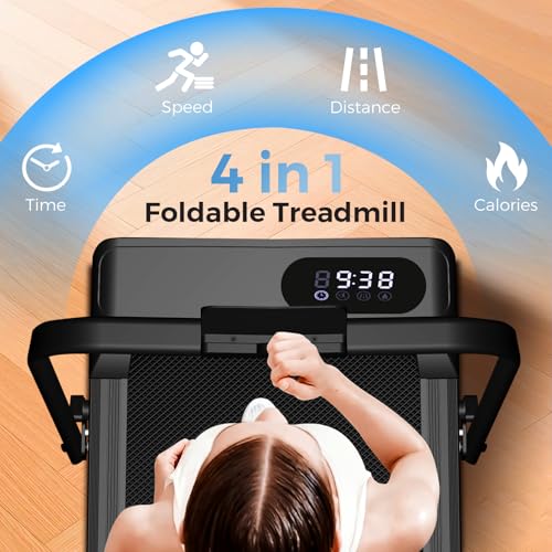 Walking Pad Treadmill with 8% Incline & Handle Bar, 2.5HP Portable Under Desk Treadmill for Home Office, Compact Foldable Treadmill Quiet Anti-Slip, 0.6-3.8 MPH Remote Speed Control, 350LBS Capacity