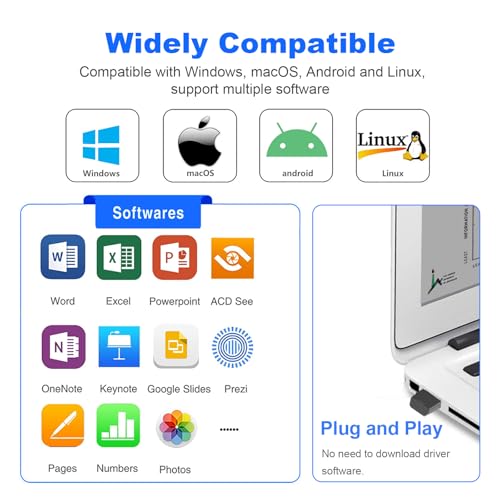 Wireless Presentation Clicker, PowerPoint Clicker with Laser Pointer | Presentation Remote for PowerPoint Presentations, Plug & Play USB Slide Advancer, Compatible with Mac/Windows/Linux/Android - color: Black