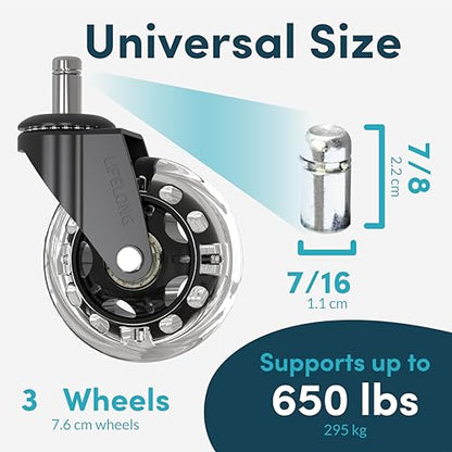 Lifelong Gaming Office Chair Wheels Replacement, Heavy Duty, 5-Pack - color: Clear - RGB, size: 3 Inch