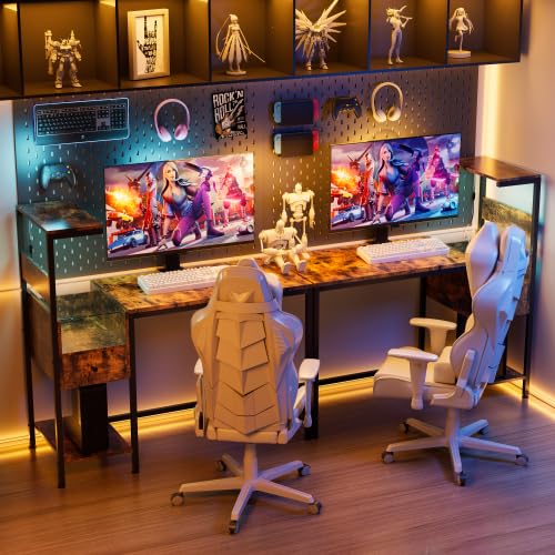 Computer Desk with Power Outlet & Storage, Ideal for Home Office Study (Brown)