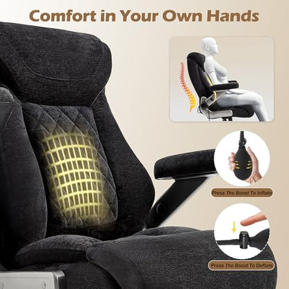 Fabric 700lbs Big and Tall Office Chair, Ergonomic Heavy Duty Executive Cloth Office Chair with 5D Flip Arms & Adjustable Lumbar Support & Dual Rubber Wheel, Large Thick Padded Extra Wide Seat, Black - color: Blackcloth