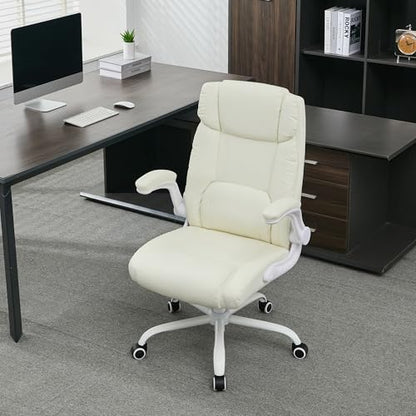 Office Desk Chair,Ergonomic Conference Room Chairs,Mid Back Executive Leather Chair,Comfy Computer Desk Chairs with Adjustable Flip-Up Arms and Rocking Function (Beige) - color: Beige