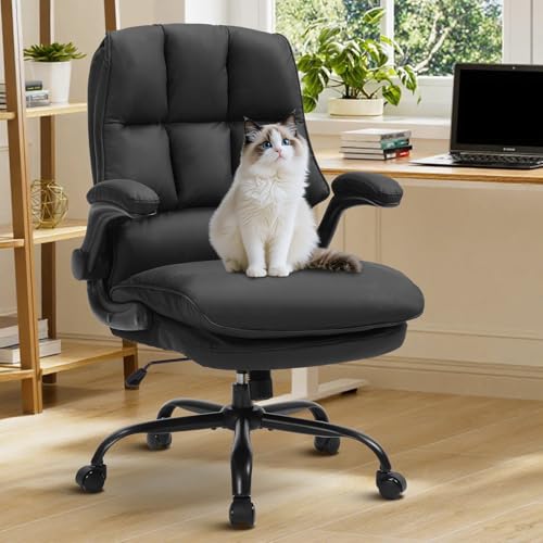 Comfy Office Chair Soft and Double Cushioned Ergonomic Computer Desk Chair | Suitable for Long Hours Executive Office Chair with Flip-up Armrests and Height Adjustment for Home Office Black - color: Black