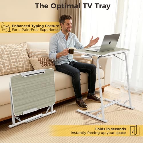 FoldWise Upgraded Folding TV Tray Table, Sturdy Couch & Dinner Laptop Table - color: (White) - Bright Wood