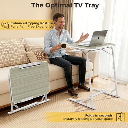 FoldWise Upgraded Folding TV Tray Table, Sturdy Couch & Dinner Laptop Table - color: (White) - Bright Wood