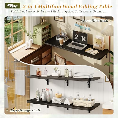 Dogsky Floating Wall Desk 48" x 16" - 300 lbs Heavy Duty Solid Pine - color: Black, size: 48" x 16"