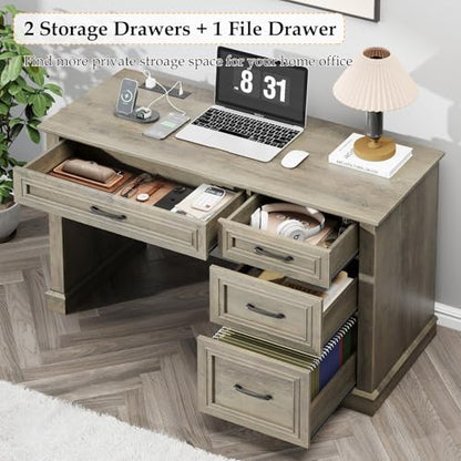 Vabches Farmhouse 47" Workstation Computer Desk with Drawers, Dark Grey | Executive Desk with File Drawer and Charging Station for Home Office,Study. - color: Dark Grey