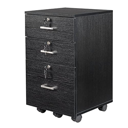 2 Drawer File Cabinet with Lock, Wood File Cabinet for Letter Size File Folders, Rolling File Cabinets with Deep Drawer Storage for Under The Desk, Mobile Filing Cabinet Printer Stand (Black)