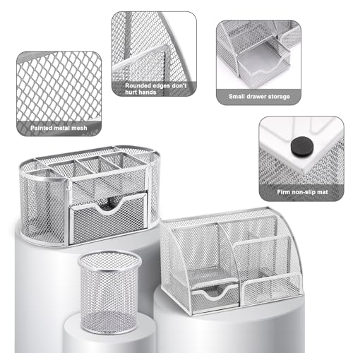 17 IN 1 Office Desk Organizer Set for Back to School Supplies Accessories - color: Silver