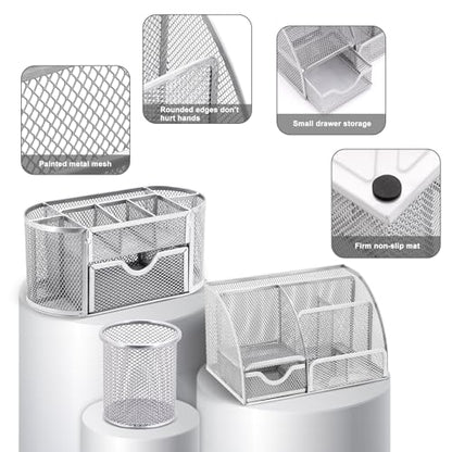 17 IN 1 Office Desk Organizer Set for Back to School Supplies Accessories - color: Silver