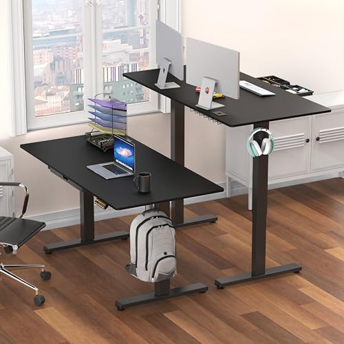 SHW 55 x 28 Electric Height Adjustable Standing Desk w/Drawer, Black - color: Black, size: 55-Inch