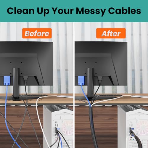 Braided Cable Management Sleeve, 10 ft (120 in), 1/2 in, Black | Expandable Split PET Braid, Self-Closing Design for TV, PC, USB and Ethernet Cables, Protect Pets Kids - size: 10ft-1/2"