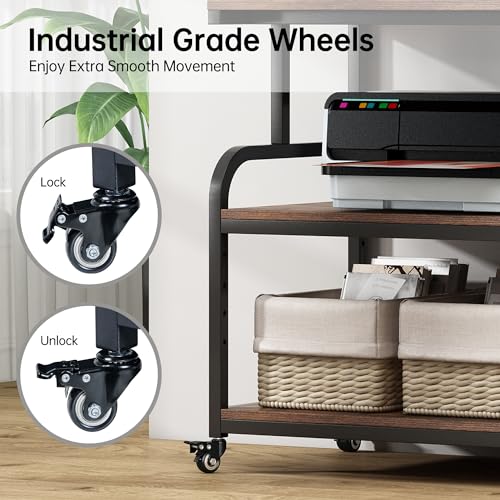 Fannova 32.3" Wide Extra Large Printer Stand with Adjustable Storage Shelf - color: Rustic Brown, size: 32.3"W x 18.9"D x 32.1"H