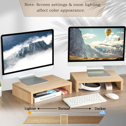 TEAMIX Wood Monitor Stand Riser-2 Packs, Maple | Holds 80Lbs, Stacked/Separate Adjustable Use, 2 Tier Adjustable, Fits laptop, TV, PC. For Home Office, Gaming - color: Maple
