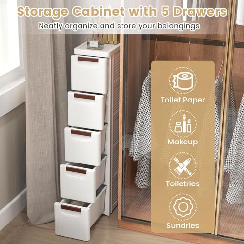 Slim Storage Drawers, Plastic Organizers w/Hidden Wheels for School Supplies, Crafts, Files & Towels, Under Table Rolling Cart for Dorm, Home & Office (7.5" x 16.5" x 36" (5 Drawers)) - size: 7.5" x 16.5" x 36" ( 5 Drawers )
