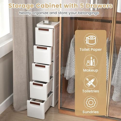 Slim Storage Drawers, Plastic Organizers w/Hidden Wheels for School Supplies, Crafts, Files & Towels, Under Table Rolling Cart for Dorm, Home & Office (7.5" x 16.5" x 36" (5 Drawers)) - size: 7.5" x 16.5" x 36" ( 5 Drawers )