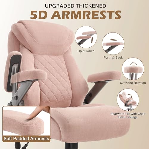 Fabric 700lbs Big and Tall Office Chair, Ergonomic Heavy Duty Executive Cloth Office Chair with 5D Flip Arms & Adjustable Lumbar Support & Dual Rubber Wheel, Large Thick Padded Extra Wide Seat, Pink - color: Pinkcloth