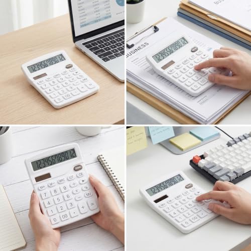 Marte Vanci 12-Digit Desk Calculator with Solar & Battery Power - color: White