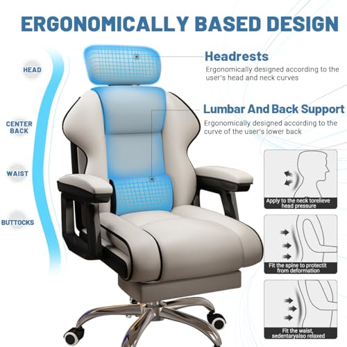 Executive Computer Chair Home Office Desk Chair,Adjustable Angle, Ergonomic Adjustable Height PU Leather Chairs with Cushions Armrest for Long Time Seating-High Office Chair with Footrest - color: White and Black