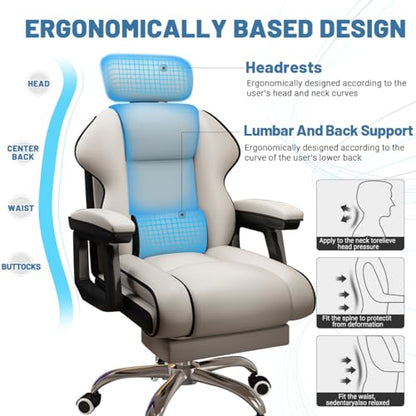 Executive Computer Chair Home Office Desk Chair,Adjustable Angle, Ergonomic Adjustable Height PU Leather Chairs with Cushions Armrest for Long Time Seating-High Office Chair with Footrest - color: White and Black