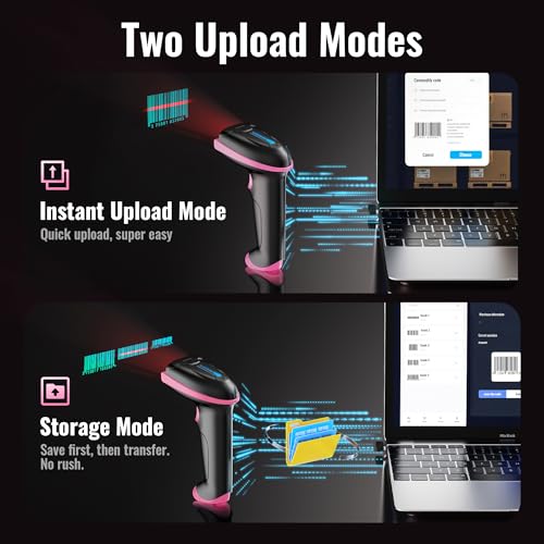 Tera Barcode Scanner with Battery Indicator: 1D Wireless, 5100 Pink | USB Wired 2.4G Wireless Reader, 2200mAh Battery, 1D Laser Scanning, IP54 Protection, Retail Checkout Warehouse Library School - color: 1D Pink