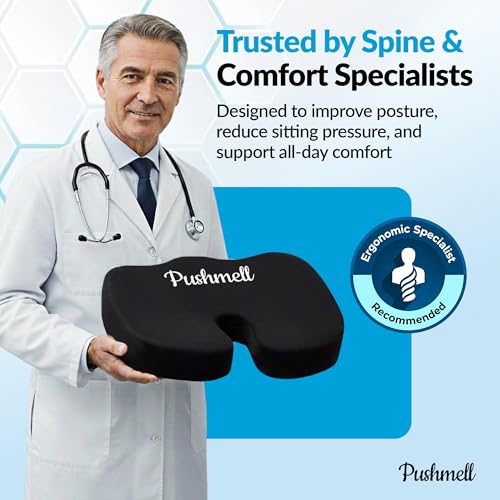 Premium Memory Foam Gel Seat Cushion for Tailbone, Coccyx, Back & Sciatica Pain Relief – Fits 17.5” x 14” Seats, Ergonomic Office & Desk Chair Cushions for Home, Car – Includes Bonus Extra Cover