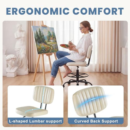 DUMOS Armless Drafting Chair, Standing Desk Chair, Rolling Stool - color: Beige