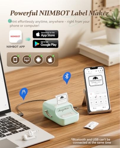 NIIMBOT B21 Label Maker, 2 Inch Portable Inkless Label Machine, Mint Green - color: Mint Green