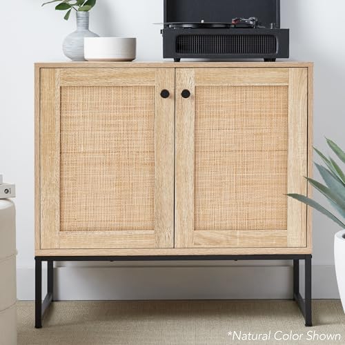 Best Choice Products 2-Door Rattan Storage Cabinet, Accent Furniture, Multifunctional Cupboard for Living Room, Hallway, Kitchen, Sideboard, Buffet Table w/Non-Scratch Foot Pads - Black - color: Rattan, Black