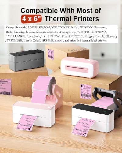 Phomemo 4x6 Thermal Label Printer Paper - 500 PCS Pink 4"x6" Labels Roll Shipping Supplies Labels - Water/Oilproof Stickers - Permanent Adhesive Thermal Shipping Label for Ship Packages - color: Pale Pink, size: 4x6*500