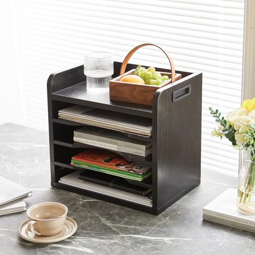 YMYNY Desktop File Organizer with Handle, Document Letter Mail Tray Sorter with 3 Adjustable Shelves, 5 Tiers Paper Holder for School Home Office Desk,Black,13.4 * 12.4 * 9.06" UHBC006B