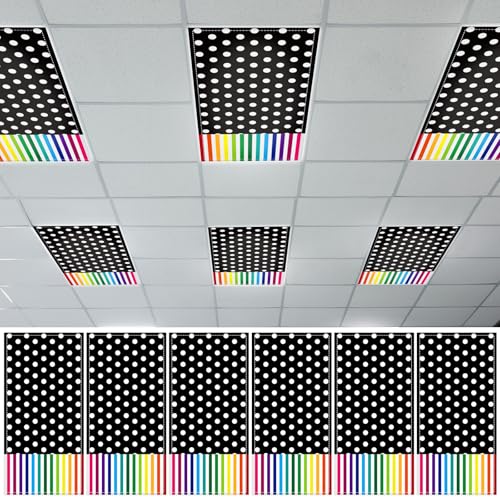 QOUBAI 6PCS Fluorescent Light Covers, 4x2 Feet Magnetic Light Cover Fluorescent Lights Shade Panel Positive Inspirational Ceiling Lights Filters for Office Classroom Home Drop Ceiling Polka Dot - color: Polka Dot