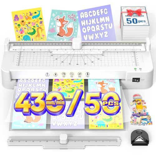 13Inch Laminator Machine with Sheets 50pcs, Paper Cutter Corner Rounder Scale Line, Dual Roller Hot/Cold NTC Control 11x17 ABS Anti-Jam 78s Preheat Laminating Machine for Teacher Office Home A3A4A5A6 - color: White 337, size: 13 inch