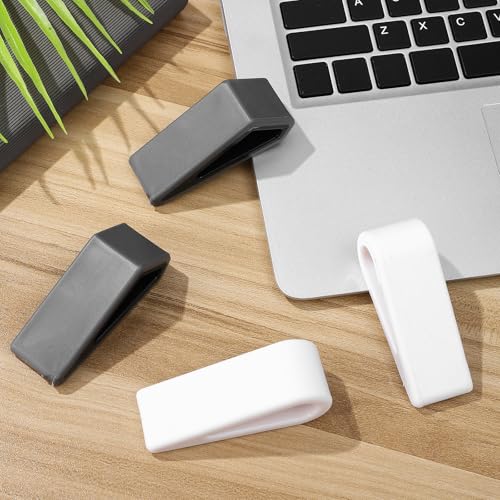 4pcs Adjustable Laptop Stand Riser Ventilated Notebook Holder with Cooling Base for Desk Use, Universal Computer Keyboard Support, Gray and White