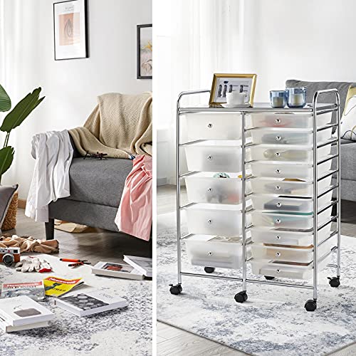 Yaheetech 15-Drawer Rolling Storage Cart on Wheels, Craft Organizer, White - color: White, style: 15 Drawers