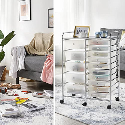 Yaheetech 15-Drawer Rolling Storage Cart on Wheels, Craft Organizer, White - color: White, style: 15 Drawers