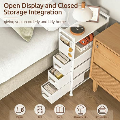Oppro 3 Drawer Small Narrow Side End Table, Slim Nightstand with Wheels - color: White, size: 3 Drawers