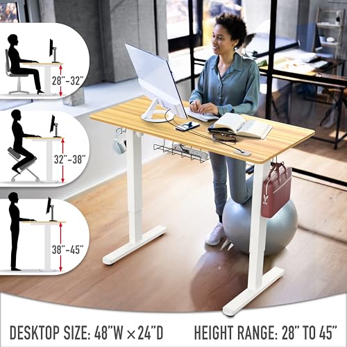 SHW 48-Inch Electric Height Adjustable Standing Desk w/Drawer, Oak - color: Oak, size: 48-Inch
