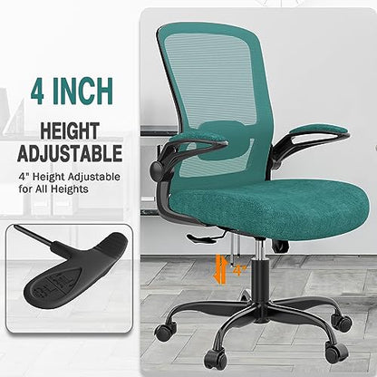 Ergonomic Office Chair w/Adjustable Lumbar, Flip Armrest, 135° Recline - color: Green